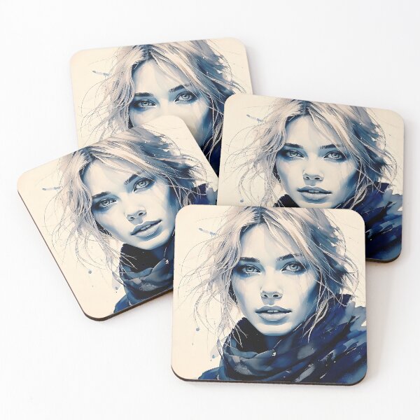 Item preview, Blue Scarf Ethereal Portrait - Artistic Watercolor Style designed and sold by ToxicInkArt.