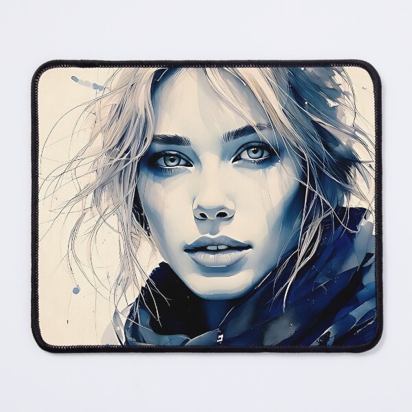 Item preview, Blue Scarf Ethereal Portrait - Artistic Watercolor Style designed and sold by ToxicInkArt.