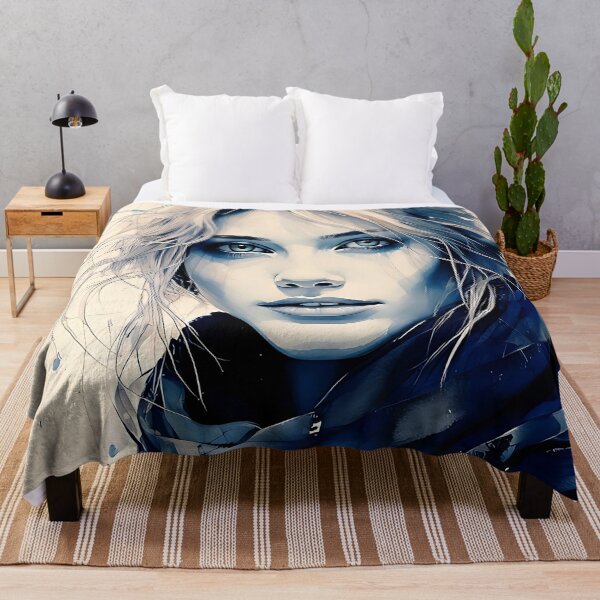 Item preview, Blue Scarf Ethereal Portrait - Artistic Watercolor Style designed and sold by ToxicInkArt.