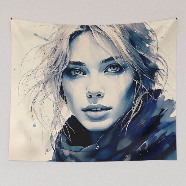 Item preview, Blue Scarf Ethereal Portrait - Artistic Watercolor Style designed and sold by ToxicInkArt.