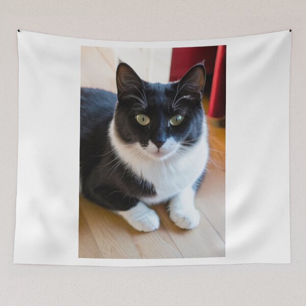 Item preview, Animals - Bicolor Tuxedo Cat, Feline Portrait with Intense Yellow-Green Eyes designed and sold by DoodyPets.