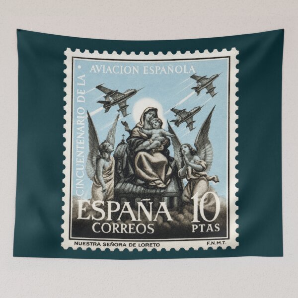 Artikelvorschau, Vintage 1961 Spain Aviation Stamp | Nuestra Señora de Loreto | Spanish Air Force Philately Art entworfen und verkauft von Schulz Lightprint Studio.