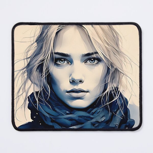 Item preview, Blue Scarf Ethereal Portrait - Artistic Watercolor Style designed and sold by ToxicInkArt.