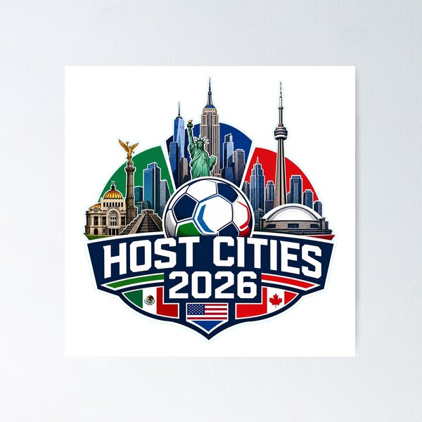 Item preview, World Cup 2026 Host Cities Skyline New York Mexico City Toronto T-Shirt designed and sold by Ahmed Nedji.