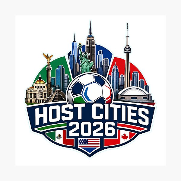Item preview, World Cup 2026 Host Cities Skyline New York Mexico City Toronto T-Shirt designed and sold by Ahmed Nedji.