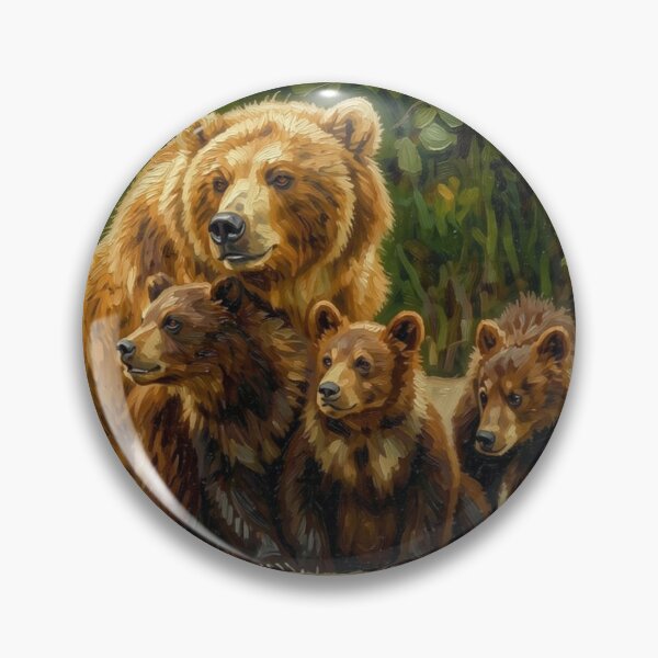 Item preview, Mother Grizzly Bear and Cubs Oil Painting designed and sold by Kirrindy Designs.
