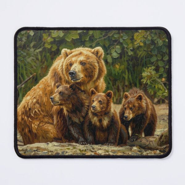 Item preview, Mother Grizzly Bear and Cubs Oil Painting designed and sold by Kirrindy Designs.