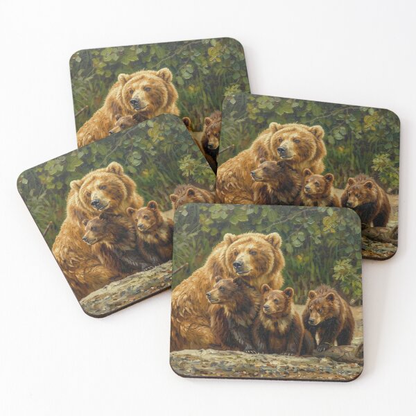Item preview, Mother Grizzly Bear and Cubs Oil Painting designed and sold by Kirrindy Designs.