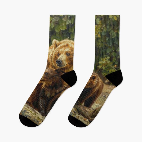 Item preview, Mother Grizzly Bear and Cubs Oil Painting designed and sold by Kirrindy Designs.