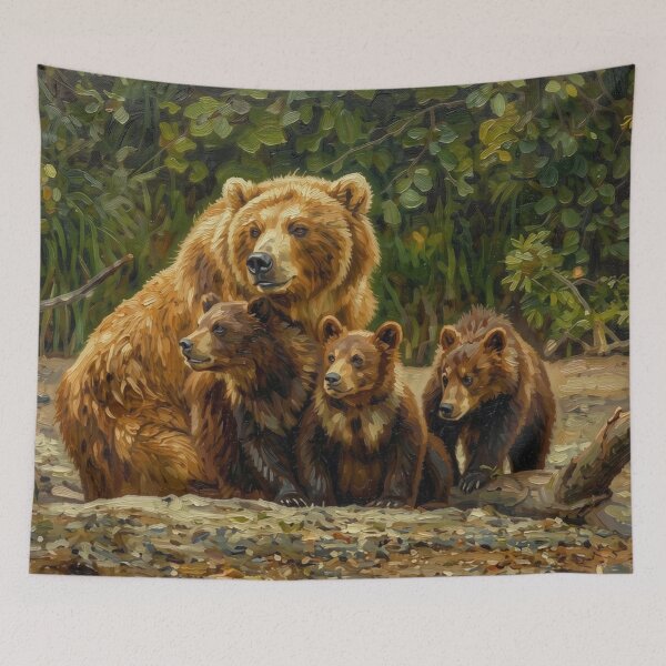 Item preview, Mother Grizzly Bear and Cubs Oil Painting designed and sold by Kirrindy Designs.