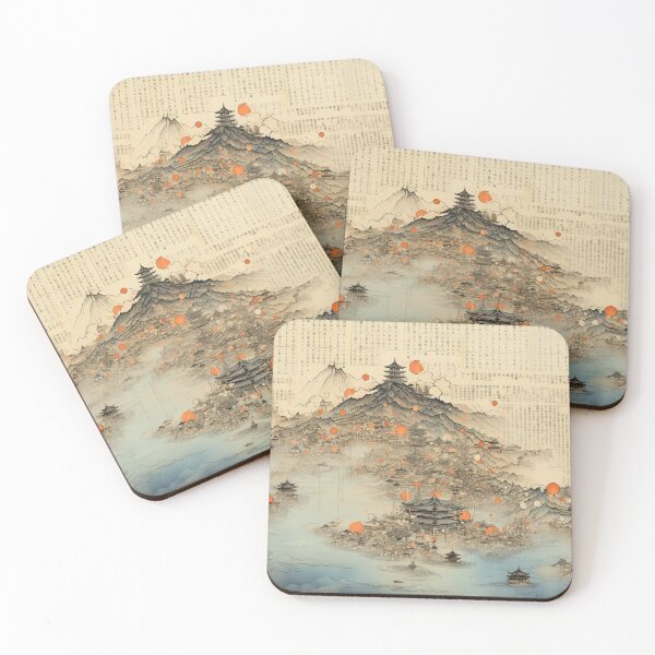 Item preview, Traditional Japanese Illustration - Pagodas and Calligraphy designed and sold by DaisukiTokyo.