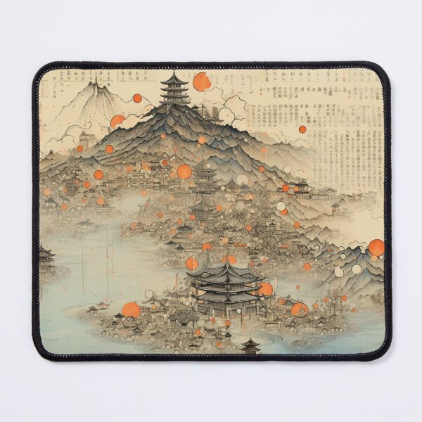 Item preview, Traditional Japanese Illustration - Pagodas and Calligraphy designed and sold by DaisukiTokyo.