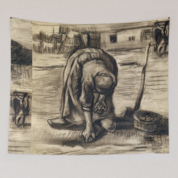Item preview, Peasant Woman Digging Potatoes Charcoal designed and sold by artofuniverse.