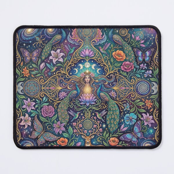 Item preview, Mystical Goddess of Nature Art - Cosmic Peacocks, Butterflies & Floral Mandala - Spiritual Fantasy Painting designed and sold by ART BOND.