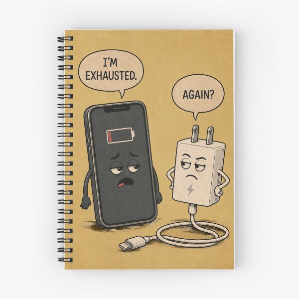 Item preview, Funny Low Battery Phone and Charger Cartoon – “I’m Exhausted” Humor Print designed and sold by Tolchik.