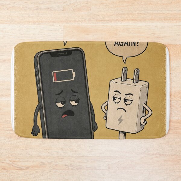 Item preview, Funny Low Battery Phone and Charger Cartoon – “I’m Exhausted” Humor Print designed and sold by Tolchik.