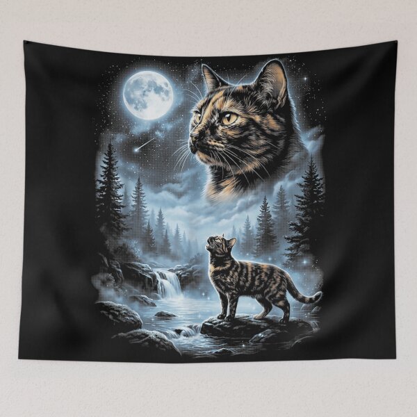 Item preview, Mystical Tortoiseshell Cat Howling At The Full Moon In Fantasy Forest designed and sold by KrystinaGiGi.