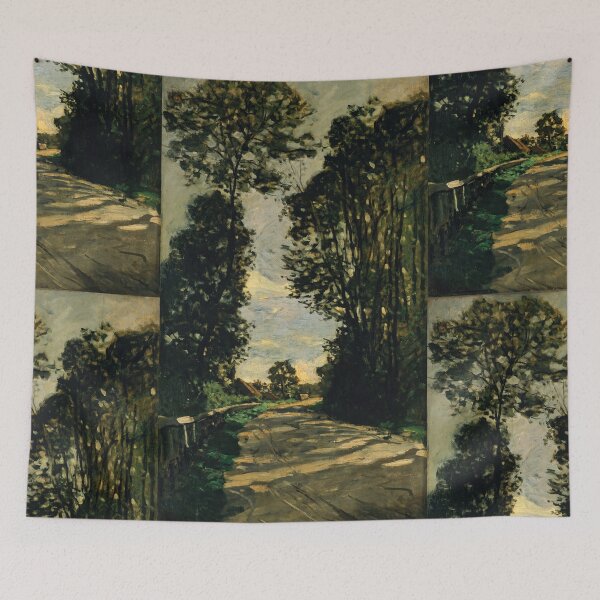 Item preview, Sunlit Country Road Through Tall Trees designed and sold by artofuniverse.