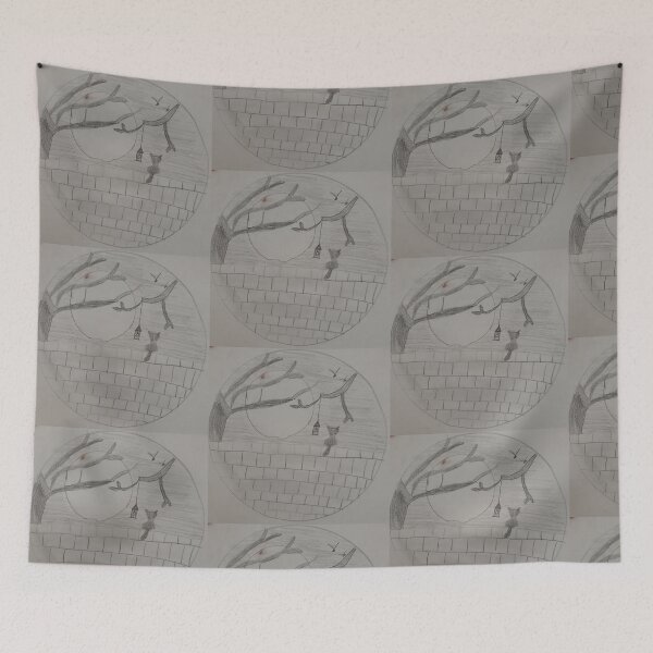 Item preview, Cat on a Wall Under the Full Moon Pencil Drawing designed and sold by DisegniPersonalizzati di irka87.
