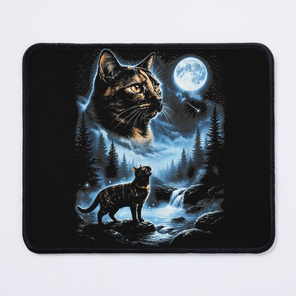 Item preview, Mystic Tortoiseshell Cat Howling At Starry Sky Full Moon Waterfall Fantasy designed and sold by Phil Ben.