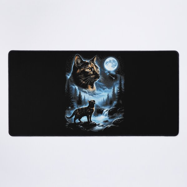 Item preview, Mystic Tortoiseshell Cat Howling At Starry Sky Full Moon Waterfall Fantasy designed and sold by Phil Ben.