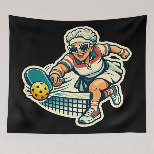 Item preview, Retro Pickleball Grandma — 80s Tennis Action Sticker designed and sold by Timeless Junction.