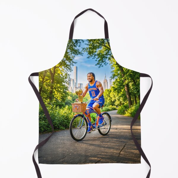 Item preview, Jalen Brunson Riding His Bicycle With MVP Trophy designed and sold by Home Decor Art.