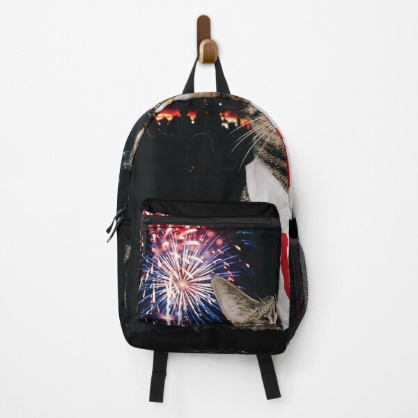 Item preview, Funny Smoking Cat in USA Tank Top With Fireworks and American Flag designed and sold by River Silva.