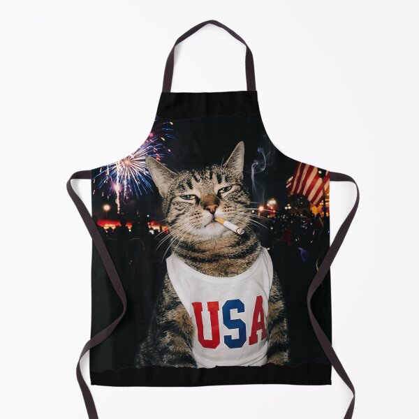 Item preview, Funny Smoking Cat in USA Tank Top With Fireworks and American Flag designed and sold by River Silva.