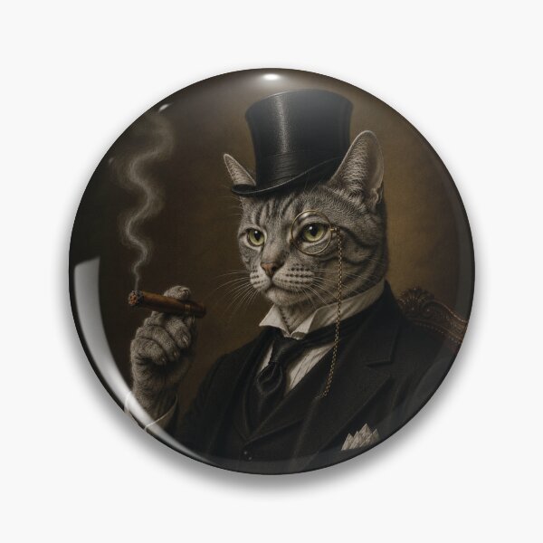 Item preview, Grey Tabby Cat with Top Hat and Suit, Smoking Cigar designed and sold by StickieBuddies.
