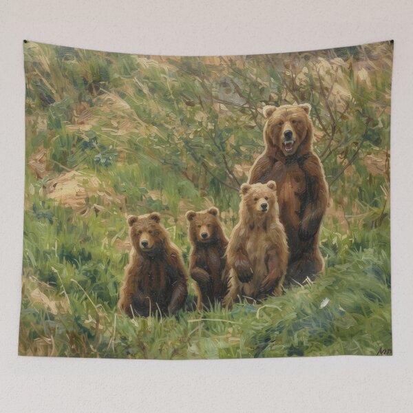 Item preview, Brown Bear Mother and Cubs Oil Painting designed and sold by Kirrindy Designs.