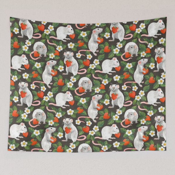 Item preview, Rats Love Strawberries on vintage dark brown designed and sold by micklyn.