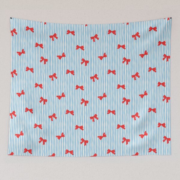 Item preview, Red ribbons on blue stripes designed and sold by LaPetiteBelette.