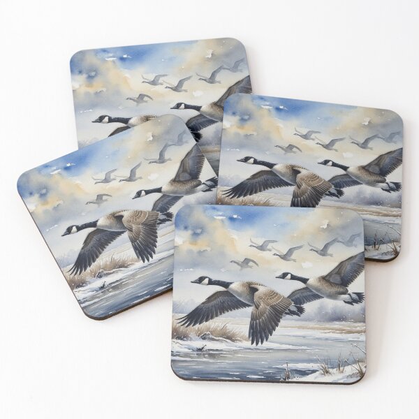 Item preview, Canada Geese in Flight - Winter Watercolor Wildlife Art designed and sold by Pioneer Spirit Market.
