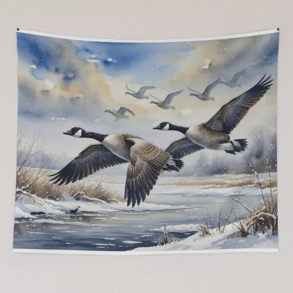 Item preview, Canada Geese in Flight - Winter Watercolor Wildlife Art designed and sold by Pioneer Spirit Market.