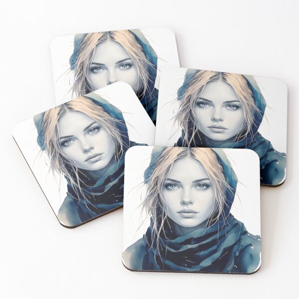 Item preview, Blue Scarf Ethereal Portrait - Artistic Watercolor Style designed and sold by ToxicInkArt.