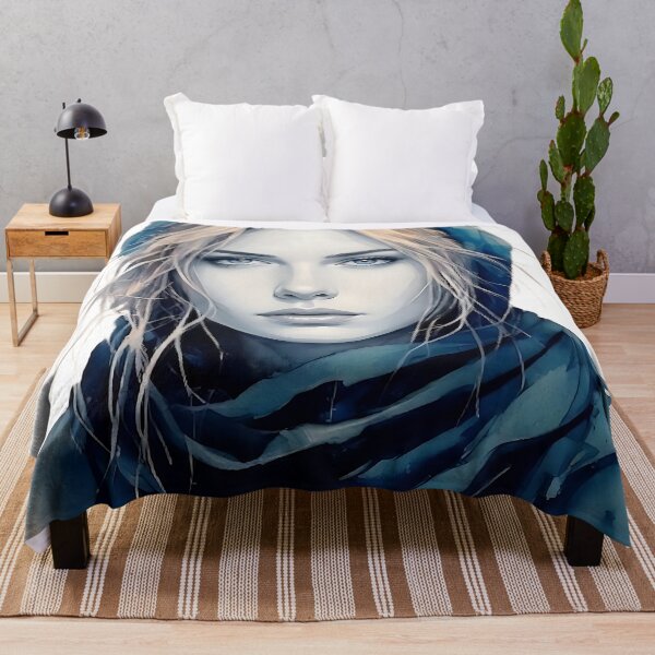 Item preview, Blue Scarf Ethereal Portrait - Artistic Watercolor Style designed and sold by ToxicInkArt.
