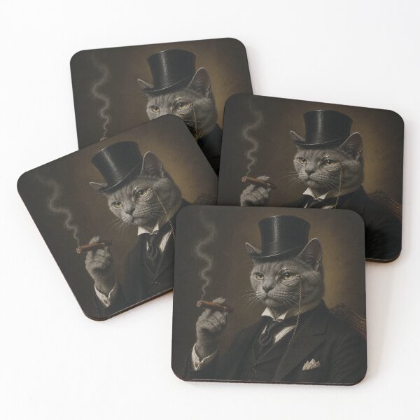 Item preview, Grey Cat with Top Hat and Suit, Smoking Cigar designed and sold by StickieBuddies.