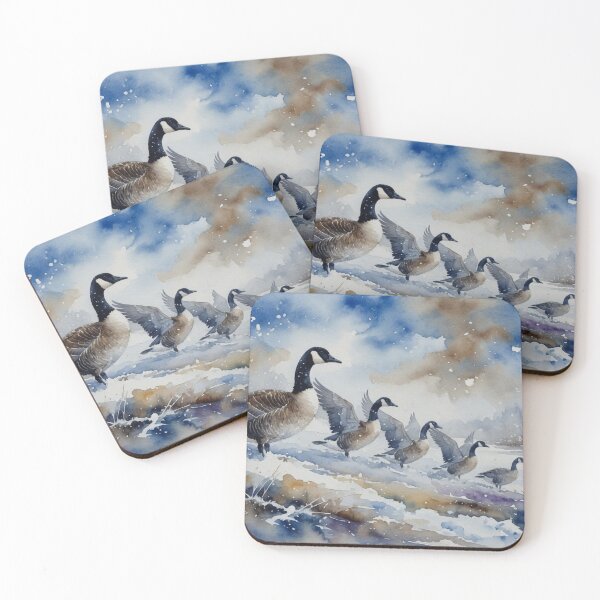 Item preview, Canada Geese in Winter Snow - Watercolor Wildlife Art designed and sold by Pioneer Spirit Market.