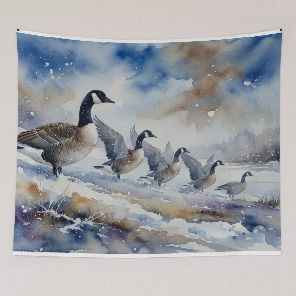 Item preview, Canada Geese in Winter Snow - Watercolor Wildlife Art designed and sold by Pioneer Spirit Market.