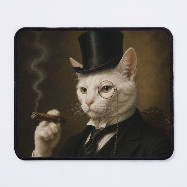 Item preview, White Cat with Top Hat and Suit, Smoking Cigar designed and sold by StickieBuddies.