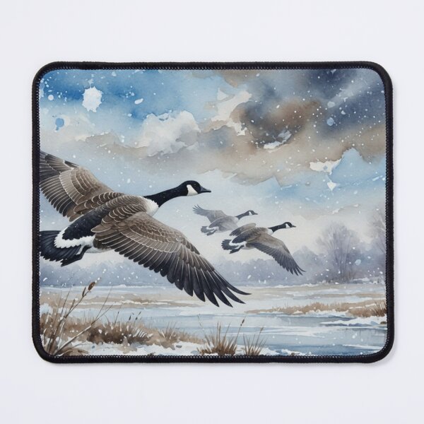 Item preview, Canada Geese Flying Through Snowy Winter Sky - Watercolor Wildlife Art designed and sold by Pioneer Spirit Market.