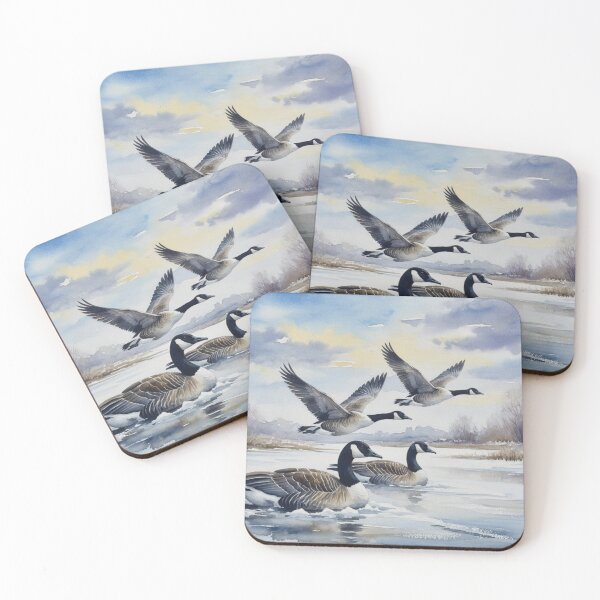Item preview, Canada Geese on Icy Winter Waters - Watercolor Wildlife Art designed and sold by Pioneer Spirit Market.
