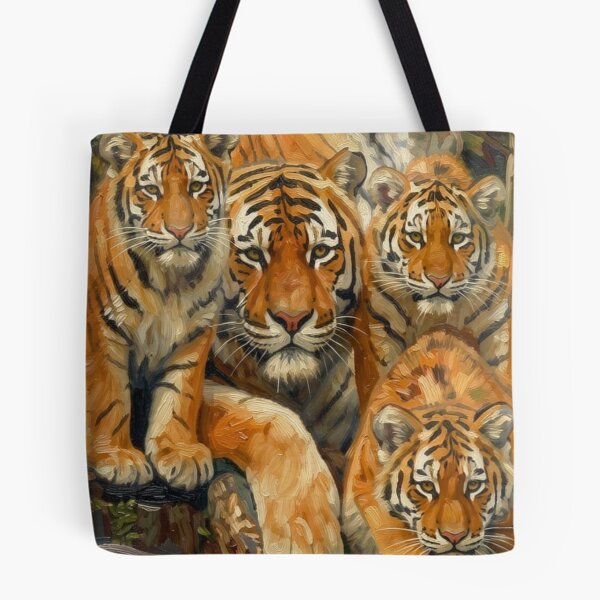 Item preview, Tiger Family Oil Painting designed and sold by Kirrindy Designs.