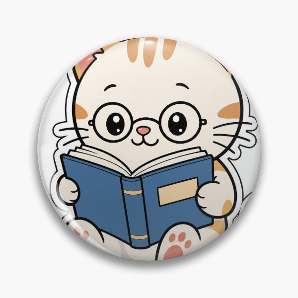 Item preview, Cute Cartoon Cat Reading Book with Glasses designed and sold by DigitalVidisha.