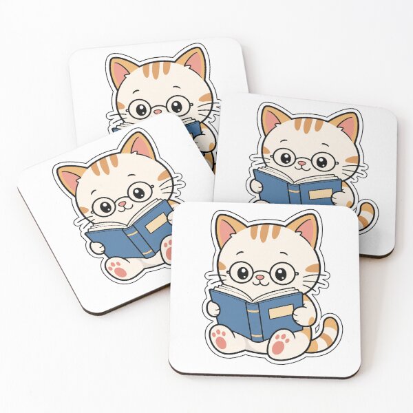 Item preview, Cute Cartoon Cat Reading Book with Glasses designed and sold by DigitalVidisha.