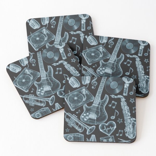 Item preview, X-ray musical instruments collage with heartbeat in retro style designed and sold by Mauswohn.
