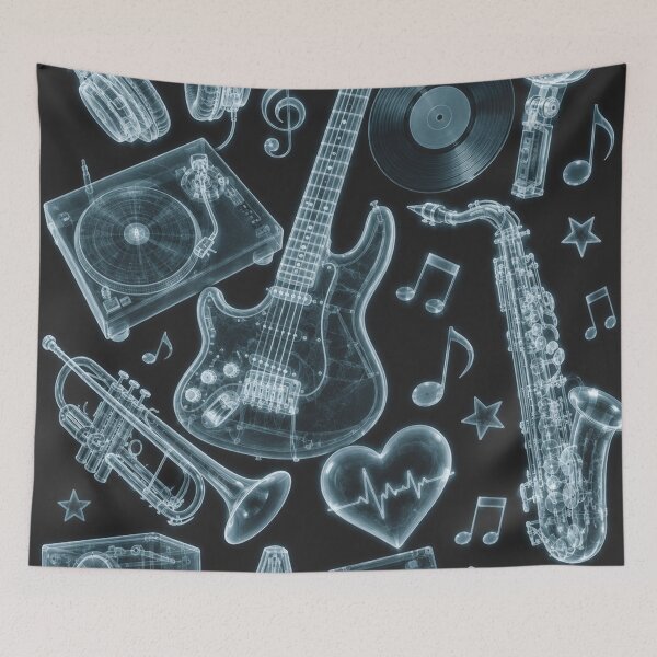 Item preview, X-ray musical instruments collage with heartbeat in retro style designed and sold by Mauswohn.