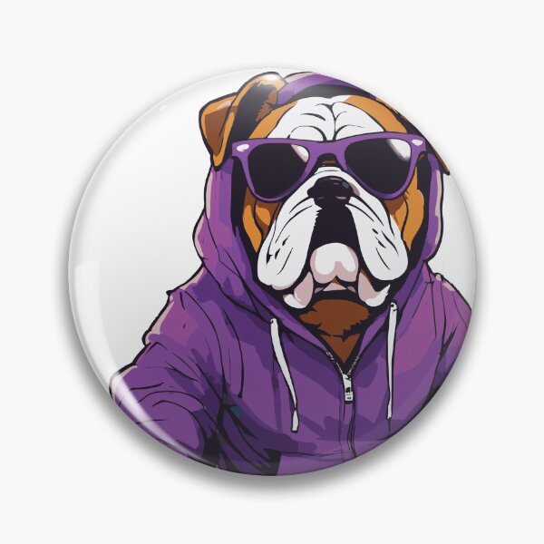 Item preview, Pop Art bulldog wearing a purple hoodie and aviator glasses and jordans designed and sold by Artimax-Studio.