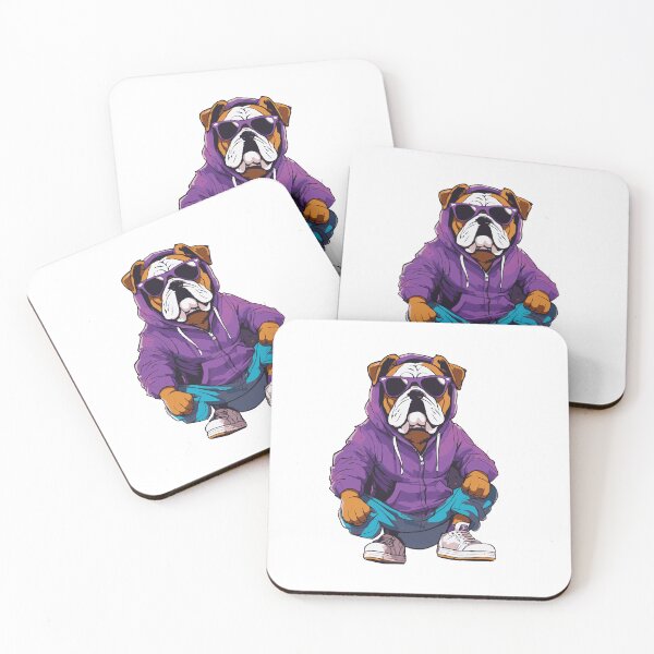 Item preview, Pop Art bulldog wearing a purple hoodie and aviator glasses and jordans designed and sold by Artimax-Studio.